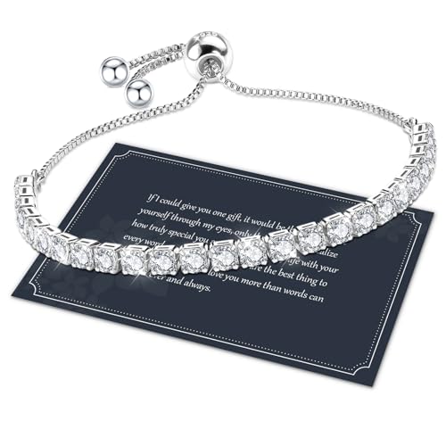 J.Fée Silver Bracelet Silver Bracelets for Women Tennis Bracelets for Women Cubic Zirconia Bracelet Sterling Silver Bracelets for Women Adjustable Bracelet for Women Gifts Christmas Gifts for Women