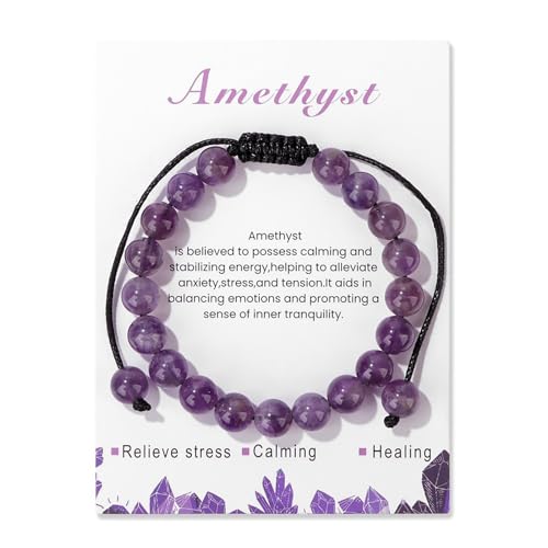 Amethyst Bracelet for Women 8mm Handmade Adjustable Amethyst Crystal Bracelet Natural Stone Purple Beaded Bracelet Healing Crystal Bracelets Amethyst Jewelry for Women
