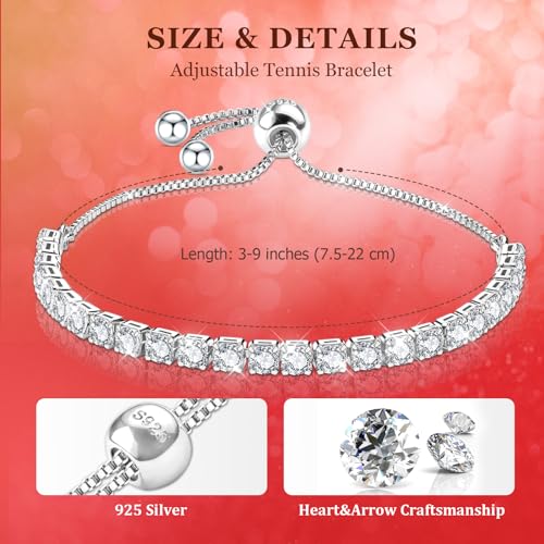 J.Fée Silver Bracelet Silver Bracelets for Women Tennis Bracelets for Women Cubic Zirconia Bracelet Sterling Silver Bracelets for Women Adjustable Bracelet for Women Gifts Christmas Gifts for Women