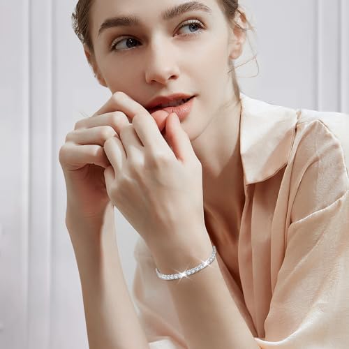 J.Fée Silver Bracelet Silver Bracelets for Women Tennis Bracelets for Women Cubic Zirconia Bracelet Sterling Silver Bracelets for Women Adjustable Bracelet for Women Gifts Christmas Gifts for Women