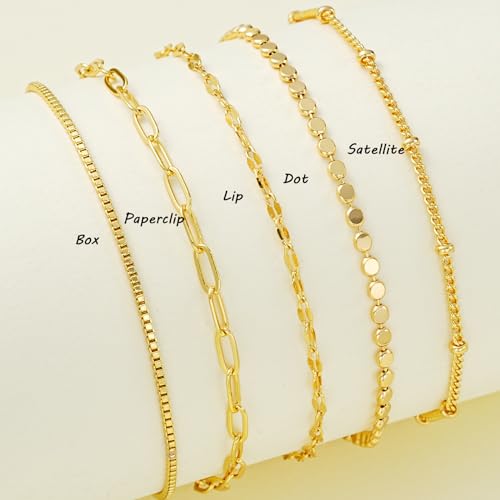 5 Pcs Gold Chain Bracelets Stack for Women Trendy, Dainty 14K Gold Plated Lip Bracelet Adjustable, Thin Dot Link Stackable Bracelets Set for Women