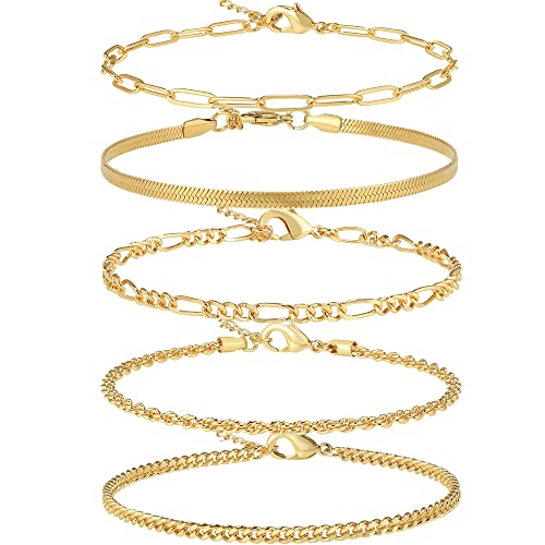 AOZEL Ankle Bracelets for Women Girls 14K Real Gold Plated Anklets for Women Waterproof Gold Link Chain Anklet Bracelet Jewelry Non Tarnish