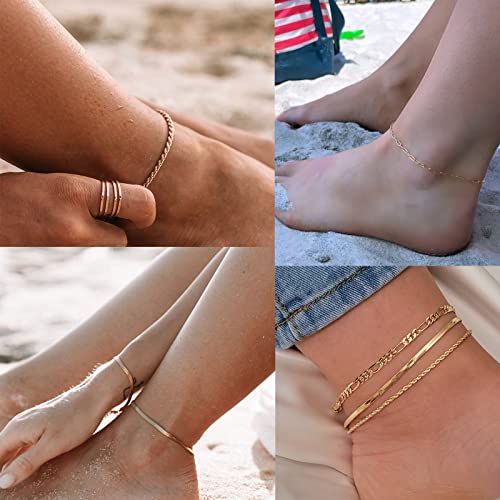 AOZEL Ankle Bracelets for Women Girls 14K Real Gold Plated Anklets for Women Waterproof Gold Link Chain Anklet Bracelet Jewelry Non Tarnish