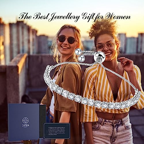 J.Fée Silver Bracelet Silver Bracelets for Women Tennis Bracelets for Women Cubic Zirconia Bracelet Sterling Silver Bracelets for Women Adjustable Bracelet for Women Gifts Christmas Gifts for Women