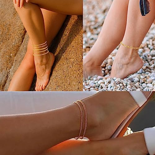 AOZEL Ankle Bracelets for Women Girls 14K Real Gold Plated Anklets for Women Waterproof Gold Link Chain Anklet Bracelet Jewelry Non Tarnish