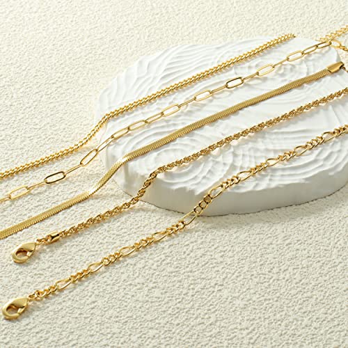 AOZEL Ankle Bracelets for Women Girls 14K Real Gold Plated Anklets for Women Waterproof Gold Link Chain Anklet Bracelet Jewelry Non Tarnish