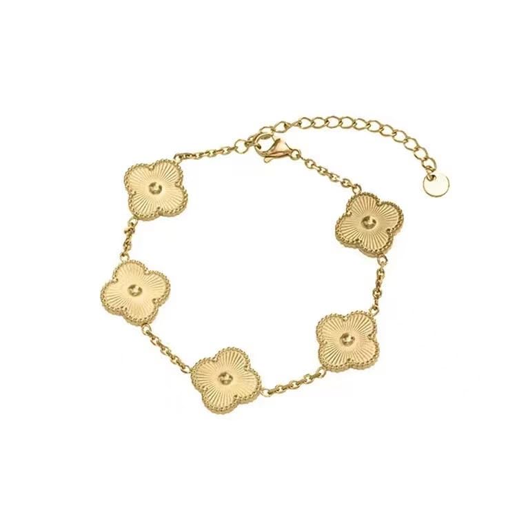 hwojjha Four-Leaf Clover Five-Flower 18k Gold Bracelet Fashion gold Clover
