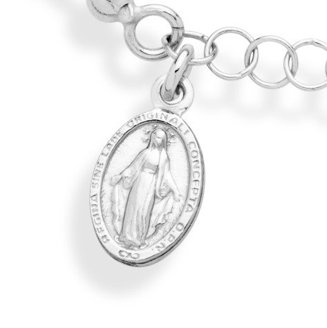 Miabella 925 Sterling Silver Italian Rosary Cross Bead Charm Link Chain Bracelet for Women, Adjustable, Made in Italy (Length 6 to 7 Inch)