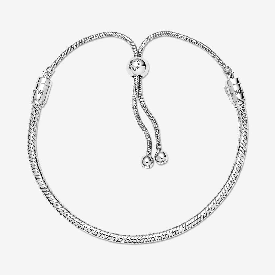 Pandora Moments Snake Chain Slider Bracelet - Charm Bracelet for Women - Sterling Silver with Clear Cubic Zirconia - 11" - With Gift Box