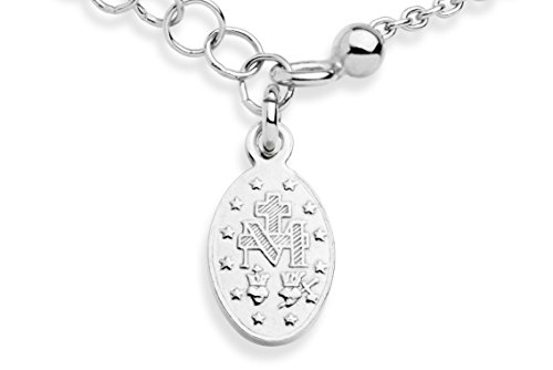 Miabella 925 Sterling Silver Italian Rosary Cross Bead Charm Link Chain Bracelet for Women, Adjustable, Made in Italy (Length 6 to 7 Inch)