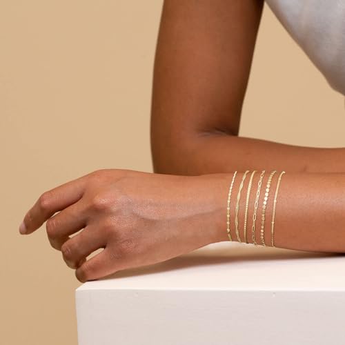 Klenai Gold Bracelets for Women, Dainty Gold Bracelet 14K Gold Plated Bracelet Stack Trendy Non-Tarnish Gold Box Paperclip Link Cuban Chain Bracelet Set Waterproof Jewelry Gifts for Womens