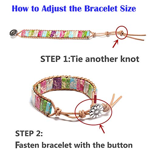 sedmart 7 Chakra Bracelets for Women with Real Stones Leather Wrap Healing Bead Bracelet Women Men Boho Friendship Jewelry… (Flower Button & Square Stone)