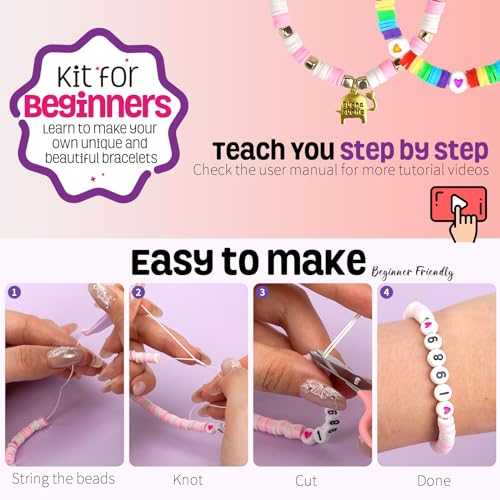Gionlion 5200 Clay Beads Bracelet Making Kit for Beginner, Friendship Preppy Polymer Heishi Beads for Bracelets Jewelry Making kit with Charms, DIY Arts and Crafts Gifts Toys for Ages 5-13