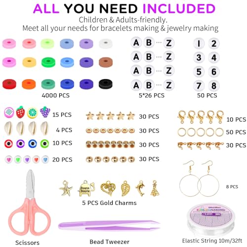 Gionlion 5200 Clay Beads Bracelet Making Kit for Beginner, Friendship Preppy Polymer Heishi Beads for Bracelets Jewelry Making kit with Charms, DIY Arts and Crafts Gifts Toys for Ages 5-13