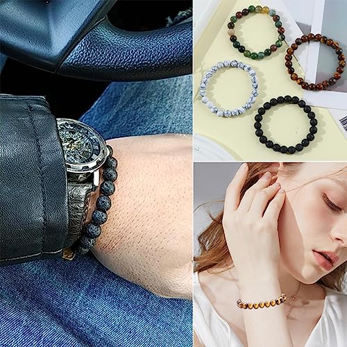 FIRAZIO 12Pcs 8mm Gemstones Beaded Stretch Bracelet for Women Healing Crystal Stone Bracelets Round Beads Semi-Precious Stretch Bracelet Set Unisex