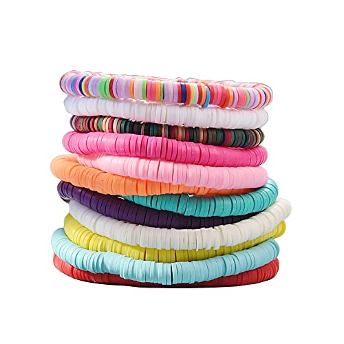 HYHONEY 12pcs Friendship Bracelets Beaded Bracelets Heishi Bracelet Cute Bracelets Stack Vinyl Clay Disc Bead Surfer Stretch Summer Beach Bracelets For Women Preppy Bracelets