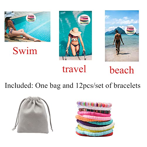 HYHONEY 12pcs Friendship Bracelets Beaded Bracelets Heishi Bracelet Cute Bracelets Stack Vinyl Clay Disc Bead Surfer Stretch Summer Beach Bracelets For Women Preppy Bracelets
