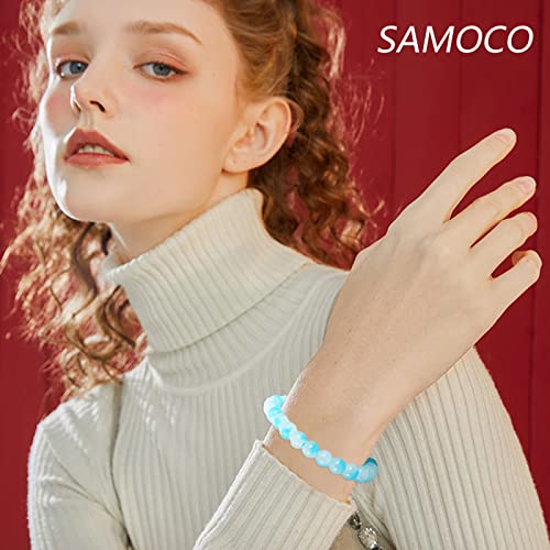 SAMOCO 18Pcs 8mm Beaded Stretch Bracelet Handmade Round Glass Bracelet for Women Multicolor Matte Beads Elastic Bracelet