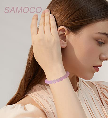 SAMOCO 18Pcs 8mm Beaded Stretch Bracelet Handmade Round Glass Bracelet for Women Multicolor Matte Beads Elastic Bracelet