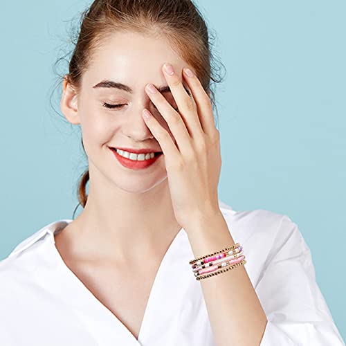 GOOJIDS Surfer Heishi Clay Bead Bracelets for Women Bohemian Stackable Gold Beaded Stretch Bracelets Elastic Layering Friendship Bracelets Boho Jewelry Gifts (C-New Pink Sets)