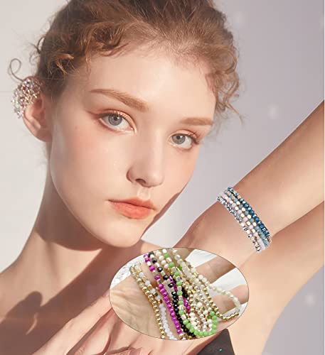 WAINIS 27-28Pcs Delicate Boho Beaded Bracelet Multi Layer Versatile Statement Bracelets Stackable stretch Cuff Sparkly Glass Crystal Beads bracelets