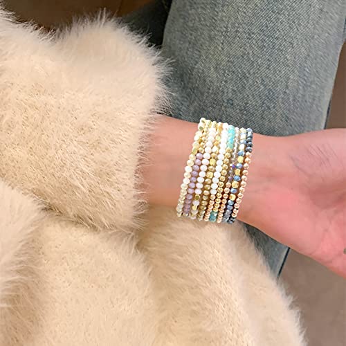 WAINIS 27-28Pcs Delicate Boho Beaded Bracelet Multi Layer Versatile Statement Bracelets Stackable stretch Cuff Sparkly Glass Crystal Beads bracelets