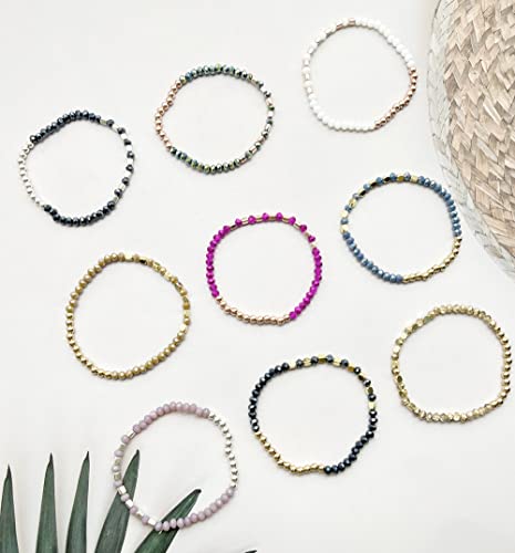 WAINIS 27-28Pcs Delicate Boho Beaded Bracelet Multi Layer Versatile Statement Bracelets Stackable stretch Cuff Sparkly Glass Crystal Beads bracelets
