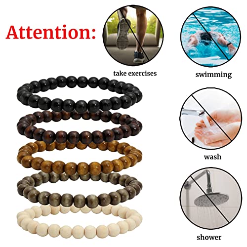 MILAKOO 5 Pcs Wooden Beaded Bracelet Bangle for Men and Women Elastic 8MM Beads
