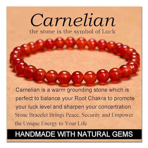 Massive Beads Carnelian - Stone of Luck - Handmade Yoga Stretch Elastic Bracelet Natural Stone Crystal Healing Power Energy Gifts for Unisex Adult 6mm