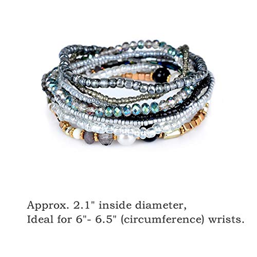 MengPa Beaded Bracelets for Women Trendy Stacks Boho Bead Bracelet Pack Gold Friendship Jewelry (Grey) G3207C