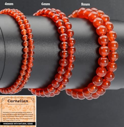 Massive Beads Carnelian - Stone of Luck - Handmade Yoga Stretch Elastic Bracelet Natural Stone Crystal Healing Power Energy Gifts for Unisex Adult 6mm