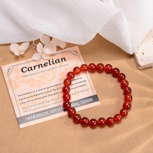 Massive Beads Carnelian - Stone of Luck - Handmade Yoga Stretch Elastic Bracelet Natural Stone Crystal Healing Power Energy Gifts for Unisex Adult 6mm
