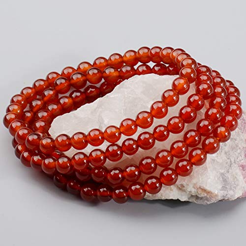 Massive Beads Carnelian - Stone of Luck - Handmade Yoga Stretch Elastic Bracelet Natural Stone Crystal Healing Power Energy Gifts for Unisex Adult 6mm