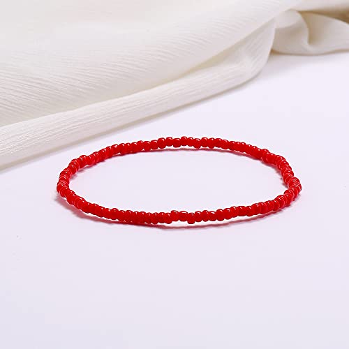17Pcs Elastic Beaded Bracelets Colorful Bohemian Stackable Beaded Bracelet Beach Bracelet Anklet Set Rainbow Handmade Seed Bracelet Jewelry for Women-A