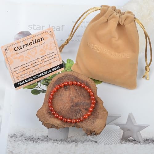 Massive Beads Carnelian - Stone of Luck - Handmade Yoga Stretch Elastic Bracelet Natural Stone Crystal Healing Power Energy Gifts for Unisex Adult 6mm
