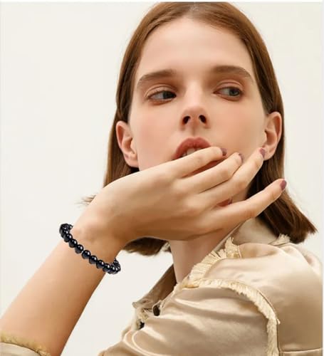 SONNYX 3Pcs 8mm Semi-Precious Gemstones Beaded Bracelets for Women Men Healing Crystal Stone Bracelet Stretch Round Beaded Elastic Bracelets Unisex Jewelry Gifts(White)