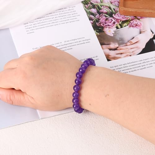 SONNYX 1PCS Healing Crystal Stone Bracelets for Women Men Semi-Precious Gemstone Bracelets 8mm Round Beads Stretch Beaded Bracelet Jewelry Gifts(Amethyst)