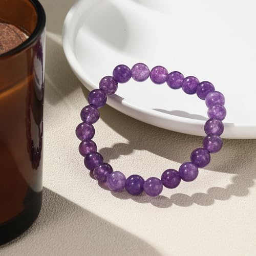 SONNYX 1PCS Healing Crystal Stone Bracelets for Women Men Semi-Precious Gemstone Bracelets 8mm Round Beads Stretch Beaded Bracelet Jewelry Gifts(Amethyst)