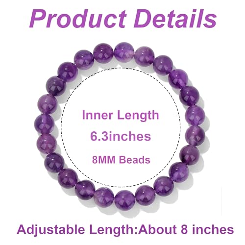 SONNYX 1PCS Healing Crystal Stone Bracelets for Women Men Semi-Precious Gemstone Bracelets 8mm Round Beads Stretch Beaded Bracelet Jewelry Gifts(Amethyst)