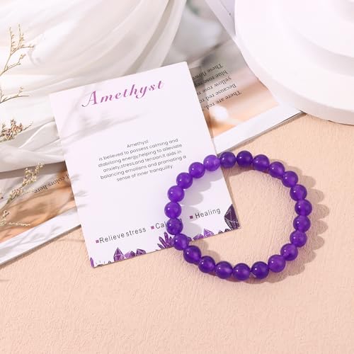 SONNYX 1PCS Healing Crystal Stone Bracelets for Women Men Semi-Precious Gemstone Bracelets 8mm Round Beads Stretch Beaded Bracelet Jewelry Gifts(Amethyst)