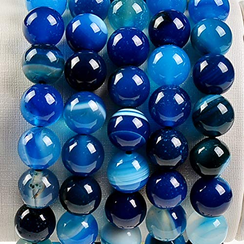MASSIVE BEADS Natural Healing Power Gemstone Crystal Beads Unisex Adjustable Macrame Bracelets 8mm (Agate Blue, 8mm)