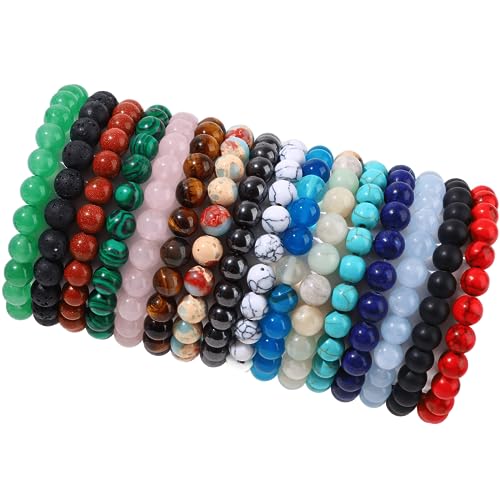FIRAZIO 16PCS Semi-Precious Gemstone Bracelet - Healing Crystal Stone Beaded Bracelets for Women Men 8mm Round Beaded Stretch Bracelets Unisex Stress Relief Yoga Bracelets Gifts (16Pcs)