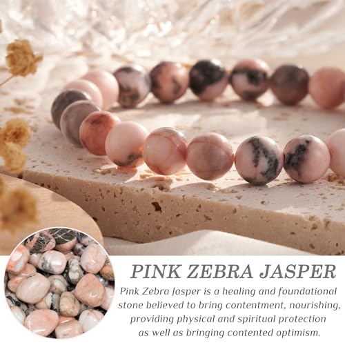 Seyaa Anti Anxiety Bracelet for Women, Pink Zebra Jasper Bracelet, Birthday Valentines Day Gift for Her Teen Girls, Stress Relief Anxiety Yoga Bracelet, Natural Crystal Stone Healing