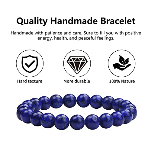 GIEIWIW 3 Pcs Beaded Bracelets Gorgeous Semi-Precious Gemstones Stretch Crystal Bead Bracelet Healing Bracelets for Women Men Fashion Jewelry Gifts（Blue）