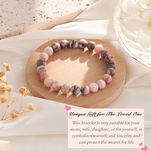 Seyaa Anti Anxiety Bracelet for Women, Pink Zebra Jasper Bracelet, Birthday Valentines Day Gift for Her Teen Girls, Stress Relief Anxiety Yoga Bracelet, Natural Crystal Stone Healing