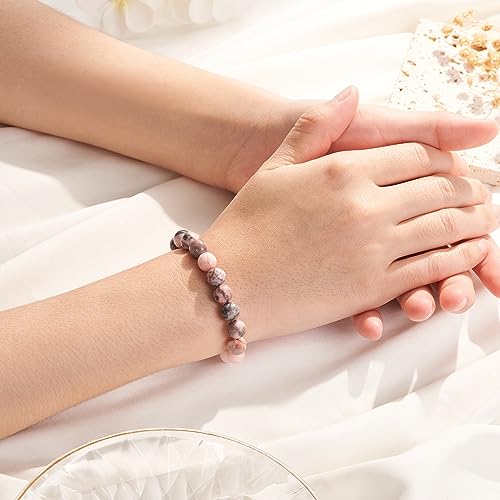Seyaa Anti Anxiety Bracelet for Women, Pink Zebra Jasper Bracelet, Birthday Valentines Day Gift for Her Teen Girls, Stress Relief Anxiety Yoga Bracelet, Natural Crystal Stone Healing