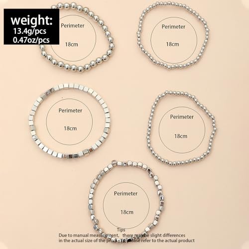 CSIYANJRY99 Silver Beaded Bracelets for Women Stackable Stretch Bead Bracelet Set Beads Bracelet Stack Pack