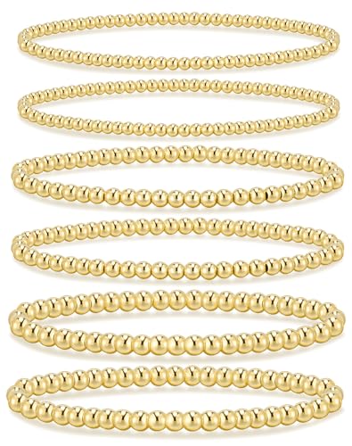 adoyi Gold Bracelets for Women, Stretch Gold Beaded Bracelets for Women14K Gold Plated Stackable Bracelets Bead Ball Bracelet stack Set Strand Bracelet Adjustable Gold Jewelry for Women Gift