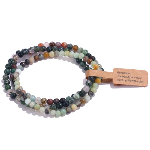 SONNYX 3Pcs 4mm Semi-Precious Gemstones Beaded Bracelets for Women Men Healing Crystal Stone Bracelet Stretch Round Beaded Elastic Bracelets Unisex Jewelry Gifts(HL)