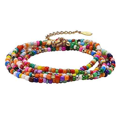 Boho Colorful Beaded Bracelets - Bohemian Multistrand Beads Bracelet Summer Surf Beach Trendy Jewelry For Women ,Adjustable layered bracelets Anniversary Birthday Gifts for Her Girlfriend Sister